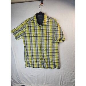 Kuhl Mens Short Sleeve Button Down Plaid Shirt Green Black Medium Outdoor Hiking